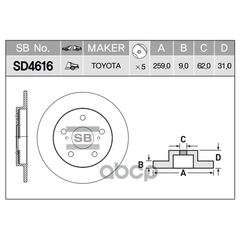 Купить ДИСК ТОРМОЗНОЙ TOYOTA AURIS 1.4/1.6 TI 07 SD4616