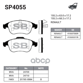 Купить КОЛОДКИ ТОРМОЗНЫЕ ПЕРЕДНИЕ RENAULT CLIO IV/MEGANE III/SCENIC III SP4055