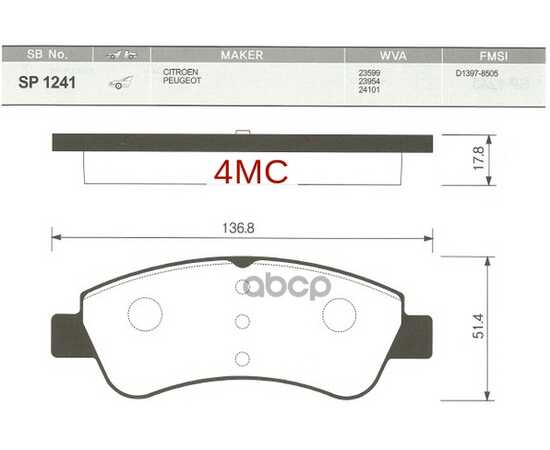 Купить КОЛОДКИ ТОРМОЗНЫЕ CITROEN C4 03-/PEUGEOT 307/PARTNER 1.4/1.6 -ESP ПЕРЕДНИЕ SP1241