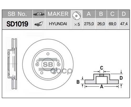 Купить ДИСК ТОРМОЗНОЙ ПЕРЕДНИЙ SANGSIN BRAKE SD1019