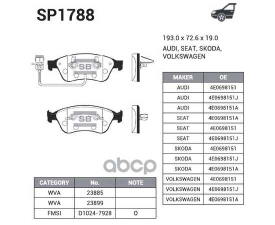 Купить КОЛОДКИ ПЕРЕДНИЕ AUDI A8 (4E) SP1788