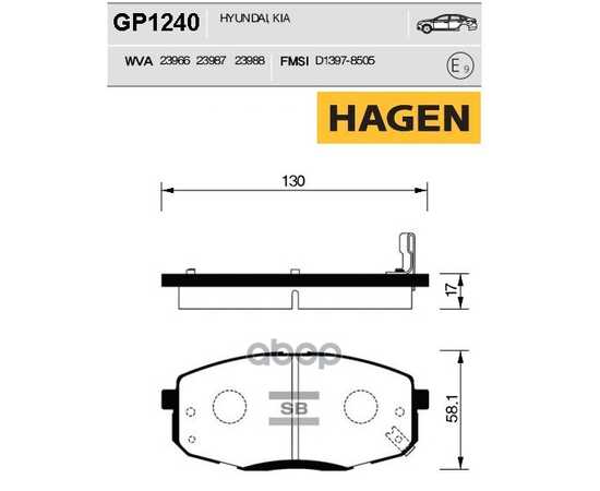 Купить КОЛОДКИ ПЕРЕДНИЕ HAGEN SANGSIN BRAKE GP1240