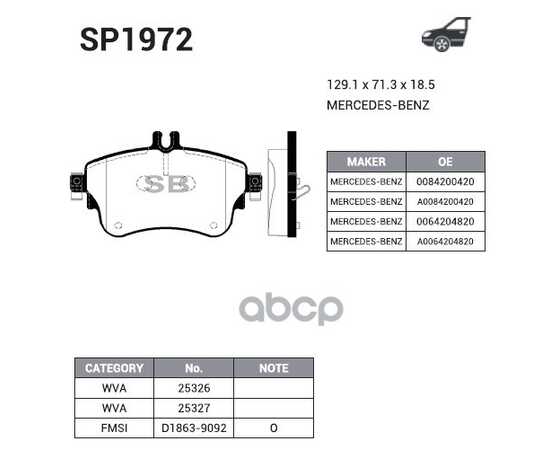 Купить КОЛОДКИ ПЕРЕДНИЕ MERCEDES A W176, B W246 SP1972