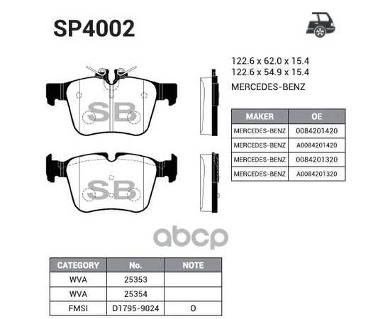 Купить КОЛОДКИ ТОРМОЗНЫЕ ДИСКОВЫЕ MB W205/S205 1.6/2.0/2.1D 13 SP4002