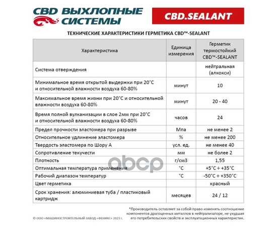 Купить ГЕРМЕТИК СИЛИКОНОВЫЙ ВЫСОКОТЕМПЕРАТУРНЫЙ CBD-SEALANT (КРАСНЫЙ, -50°С/+350°С) 60 ГРАММ. CBD603.005 CBD CBD603.005