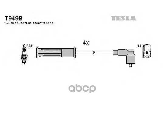 Купить ПРОВОДА ВЫСОКОВОЛЬТНЫЕ, КОМПЛЕКТ RENAULT CLIO/KANGOO/MEGANE/LAGUNA TESLA T949B