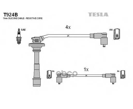 Купить ПРОВОДА ВЫСОКОВОЛЬТНЫЕ КОМПЛ. TOYOTA AVENSIS/CARINA E 1.6-1.8 UKP TESLA T924B