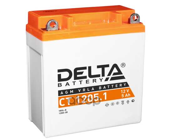 Купить АККУМУЛЯТОР DELTA BATTERY МОТО AGM 5 А/Ч ОБРАТНАЯ R+ 120X61X129 CCA65 А