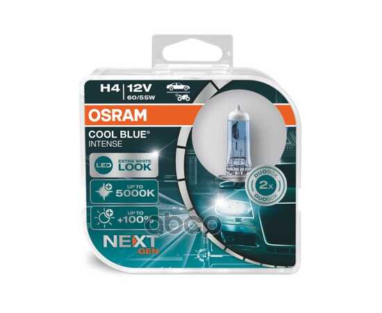 Купить ЛАМПА 12V H4 60/55W P43T 5000K OSRAM COOL BLUE INTENSE 2 ШТ. DUOBOX 64193CBN-HCB