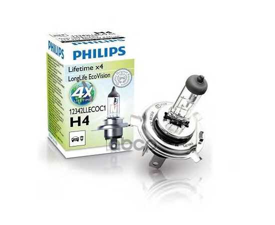 Купить ЛАМПА 12V H4 60/55W PHILIPS LONGERLIFE ECO VISION 1 ШТ. КАРТОН 12342LLECOC1