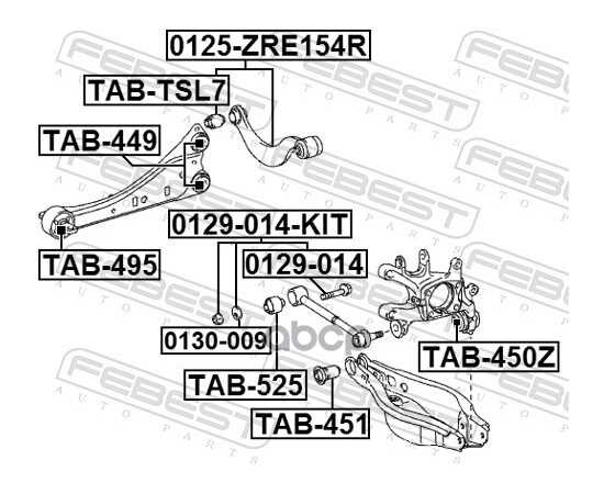 Купить БОЛТ С ЭКСЦЕНТРИКОМ РЕМКОМПЛЕКТ LEXUS CT200H ZWA10 2010.12- FEBEST 0129-014-KIT