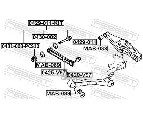 Купить БОЛТ С ЭКСЦЕНТРИКОМ РЕМКОМПЛЕКТ MITSUBISHI MONTERO V97W 2007.09- FEBEST 0429-011-KIT