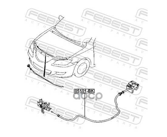 Купить ТРОС ПРИВОДА ОТКРЫВАНИЯ ЗАМКА КАПОТА MAZDA 3 BK 2003-2008 FEBEST 05101-BK