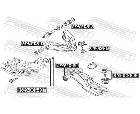 Купить БОЛТ С ЭКСЦЕНТРИКОМ РЕМКОМПЛЕКТ MAZDA BONGO BURONYI D2 1990-1990 FEBEST 0529-006-KIT