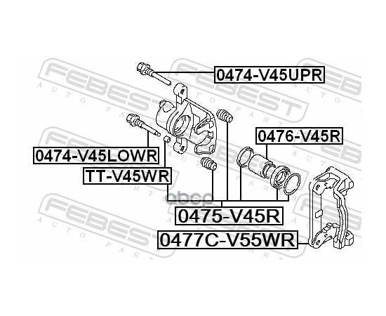 Купить СКОБА ЗАДНЕГО ТОРМОЗНОГО СУППОРТА MITSUBISHI PAJERO 1990.10-1999.11 FEBEST 0477C-V55WR