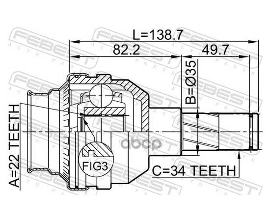 Купить ШРУС ВНУТРЕННИЙ 22X35X34 CHEVROLET OPTRA 2004-2007 [CAN] FEBEST 1111-T200