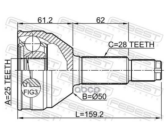 Купить ШРУС НАРУЖНЫЙ 25X50X28 CHERY MIKADO B11 06-12 1510-B11