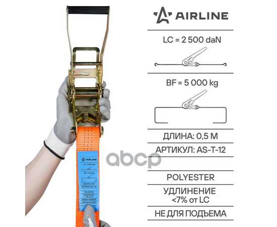 Купить РЕМЕНЬ КРЕПЛЕНИЯ ГРУЗА С ХРАПОВИКОМ 5 Т, 12 М AIRLINE AS-T-12