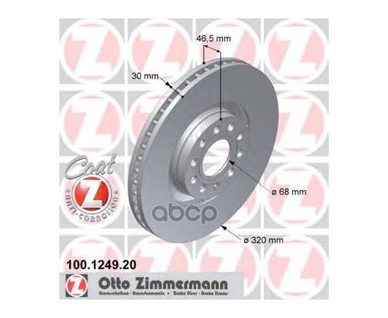 Купить ДИСК ТОРМОЗНОЙ ПЕРЕДНИЙ ZIMMERMANN 100.1249.20