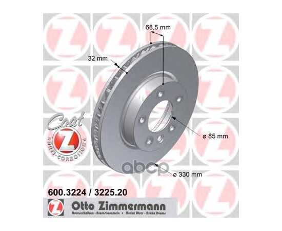 Купить ДИСК ТОРМОЗНОЙ ПЕРЕДНИЙ R PORSCHE CAYENNE 02-10 / VW TOUAREG 02-18 ZIMMERMANN 600.3225.20