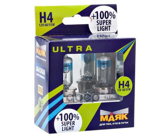 Купить ЛАМПА 12V H4 60/55W +100% P43T МАЯК УЛЬТРА SUPER LIGHT 1 ШТ. КАРТОН 82420SL+100NEW