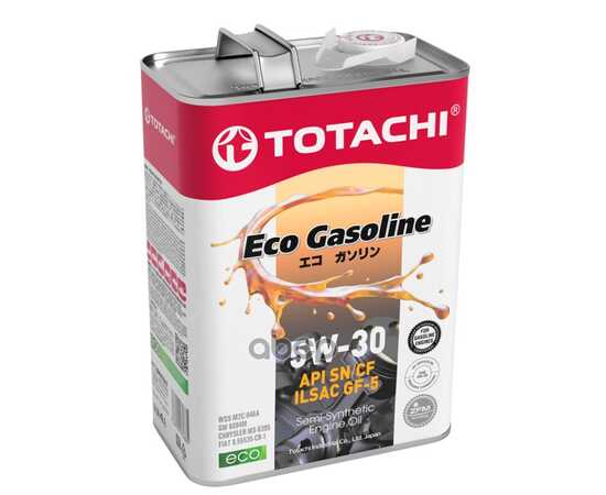 Купить МАСЛО МОТОРНОЕ TOTACHI ECO GASOLINE SEMI-SYNTHETIC SN/CF 5W-30 4Л (4589904934865) 10804