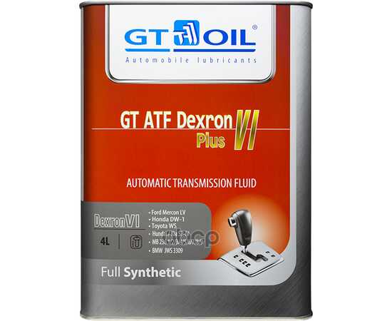 Купить МАСЛО ТРАНСМИССИОННОЕ GT OIL GT ATF TYPE VI СИНТЕТИЧЕСКОЕ 4 Л 8809059408520