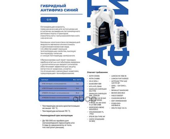 Купить АНТИФРИЗ ГОТОВ К ПРИМЕНЕНИЮ G11 СИНИЙ 1КГ (SUPER LONG LIFE COOLANT -40C) AFB1