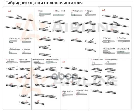 Купить ЩЕТКА СТЕКЛООЧИСТИТЕЛЯ 510 ММ (20) ГИБРИДНАЯ, 8 АДАПТЕРОВ AWB-H-510