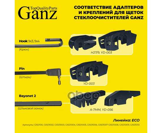 Купить ЩЕТКА СТЕКЛООЧИСТИТЕЛЯ 330 ММ КАРКАСНАЯ 1 ШТ (4 АДАПТЕРА) GANZ ECO GIS01001