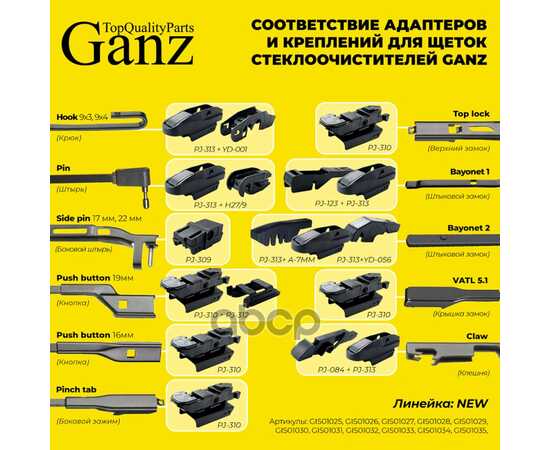 Купить ЩЕТКА СТЕКЛООЧИСТИТЕЛЯ 300 ММ БЕСКАРКАСНАЯ 1 ШТ (10 АДАПТЕРОВ) GANZ NEW GIS01025