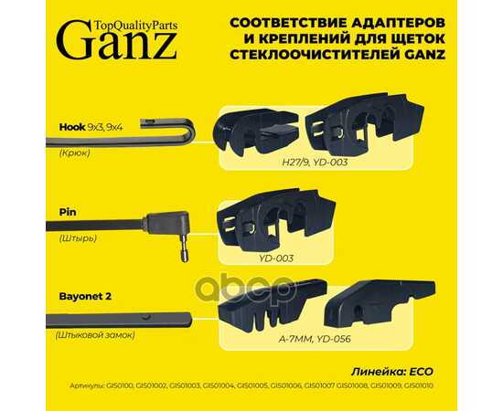 Купить ЩЕТКА СТЕКЛООЧИСТИТЕЛЯ 650 ММ КАРКАСНАЯ 1 ШТ (4 АДАПТЕРА) GANZ ECO GIS01010