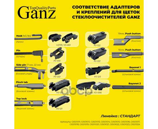 Купить ЩЕТКА СТЕКЛООЧИСТИТЕЛЯ 330 ММ БЕСКАРКАСНАЯ 1 ШТ (8 АДАПТЕРОВ) GANZ GIS01012