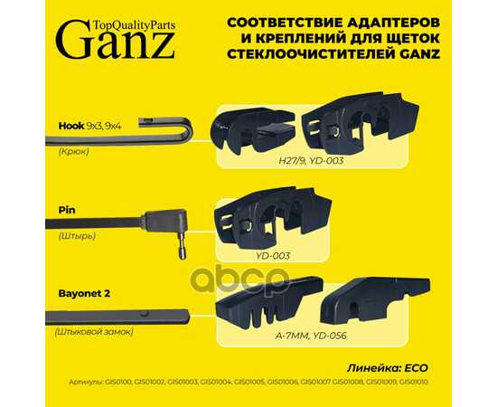 Купить ЩЕТКА СТЕКЛООЧИСТИТЕЛЯ 550 ММ КАРКАСНАЯ 1 ШТ (4 АДАПТЕРА) GANZ ECO GIS01008