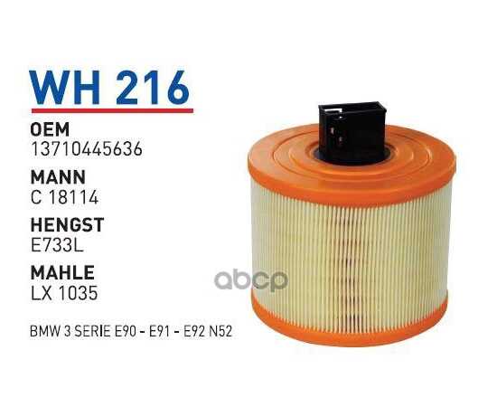 Купить ФИЛЬТР ВОЗДУШНЫЙ BMW 1E81/82/87/88/90 3E90/91/92/93 WH 216 WUNDER FILTER WH216