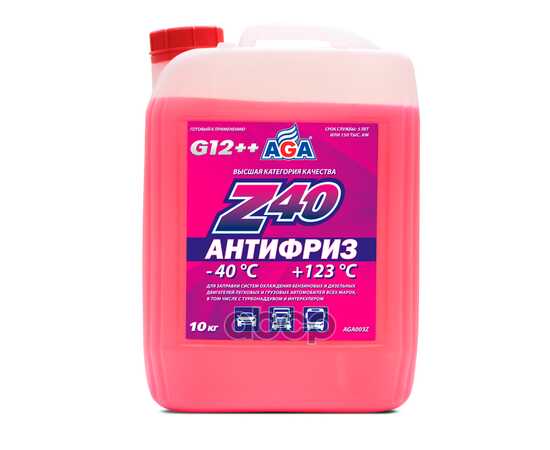 Купить АНТИФРИЗ AGA Z-40 G12++ ГОТОВЫЙ -40C КРАСНЫЙ 10 КГ AGA003Z