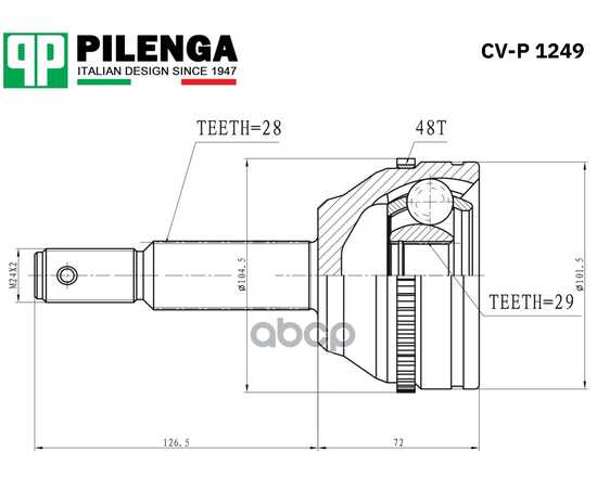 Купить ШРУС ПЕРЕДНИЙ ВНЕШНИЙ ЛЕВЫЙ, ПРАВЫЙ, ABS FORD TRANSIT С 2014 TTG CV-P1249