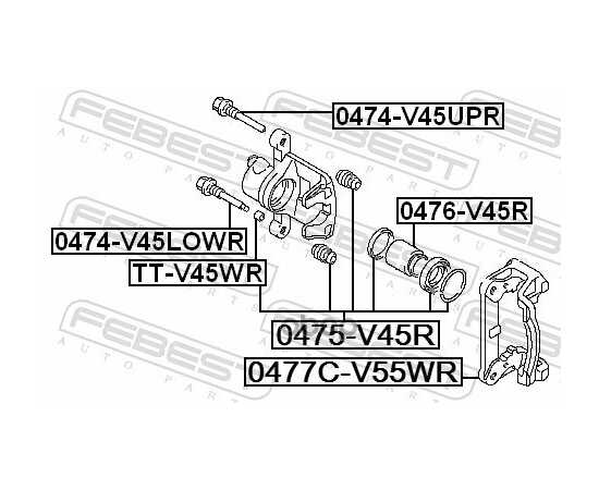 Купить СКОБА ЗАДНЕГО ТОРМОЗНОГО СУППОРТА MITSUBISHI PAJERO 1990.10-1999.11 FEBEST 0477C-V55WR