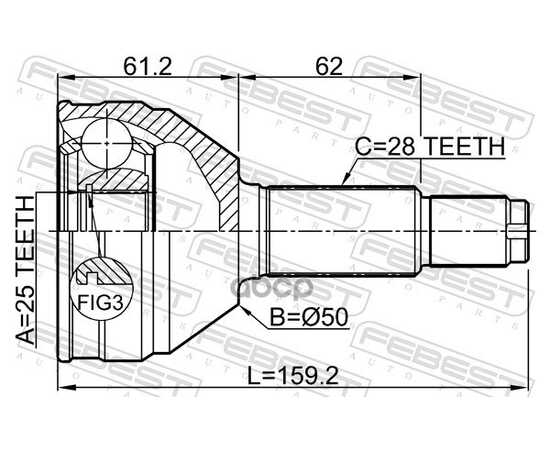 Купить ШРУС НАРУЖНЫЙ 25X50X28 CHERY MIKADO B11 06-12 1510-B11