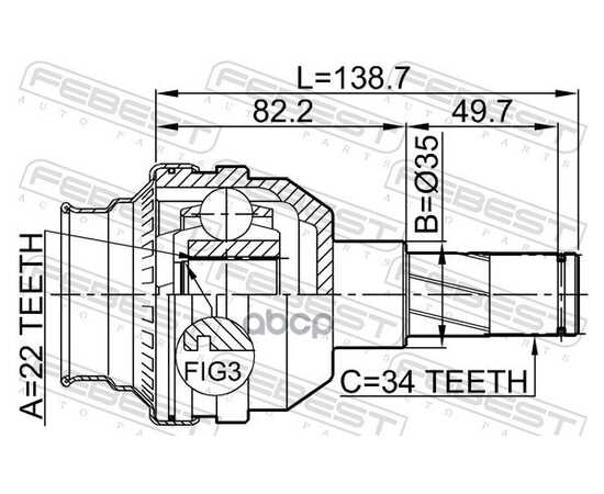 Купить ШРУС ВНУТРЕННИЙ 22X35X34 CHEVROLET OPTRA 2004-2007 [CAN] FEBEST 1111-T200