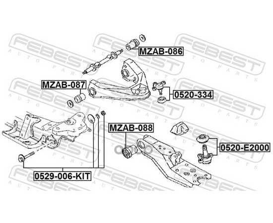 Купить БОЛТ С ЭКСЦЕНТРИКОМ РЕМКОМПЛЕКТ MAZDA BONGO BURONYI D2 1990-1990 FEBEST 0529-006-KIT