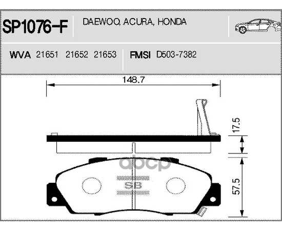 Купить КОЛОДКИ ТОРМОЗНЫЕ ПЕРЕДНИЕ SANGSIN BRAKE SP1076F