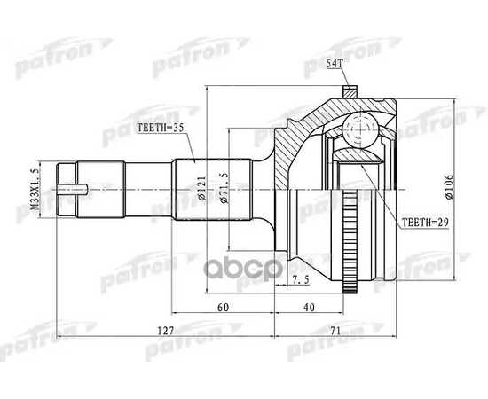 Купить ШРУС НАРУЖНЫЙ С КОЛЬЦОМ ABS 35X71.5X29 ABS54T FIAT DUCATO RUSSIA 08-  PCV1334