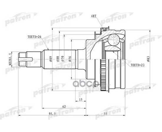 Купить ШРУС НАРУЖНЫЙ С КОЛЬЦОМ ABS 23X56X26 ABS48T TOYOTA COROLLA AE100/EE100/CE100 91-97  PCV4006