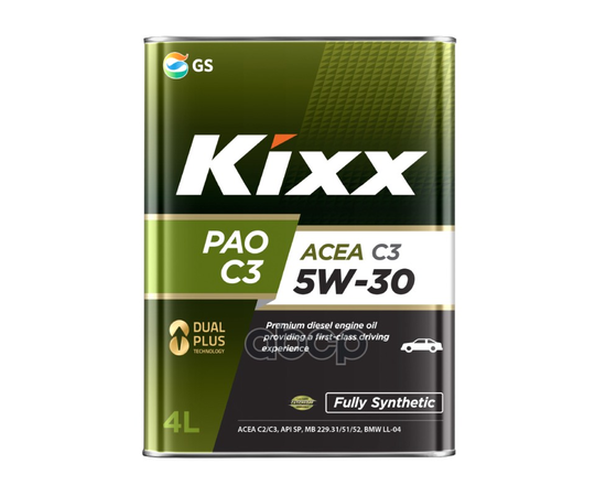 Купить МАСЛО МОТОРНОЕ KIXX PAO 5W-30 API SN/CF, ACEA C3, МВ 229.51 4Л L209144TE1