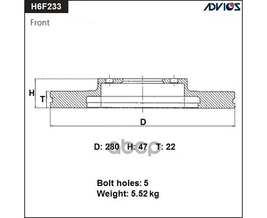 Купить ДИСК ТОРМОЗНОЙ ПЕР. ADVICS H6F233B