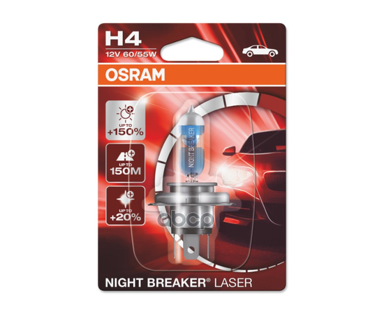 Купить ЛАМПА Г/С H4 (60/55W) P43T NIGHT BRAKER LASER +150% БЛИСТЕР 12V 64193NL-01B 4052899991101