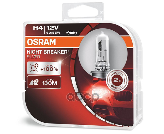 Купить ЛАМПА Г/С H4 (60/55W) P43T NIGHT BRAKER SILVER +100% 2ШТ 12V 64193NBS-HCB 4052899992351