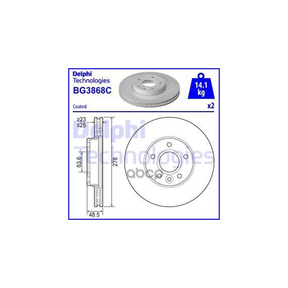 Купить ДИСК ТОРМОЗНОЙ ПЕРЕДНИЙ FORD FOCUS II/III BG3868C