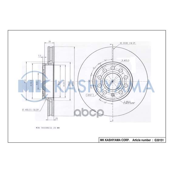 Купить ДИСК ТОРМОЗНОЙ ПЕРЕДНИЙ AUDI 100 91/A4 9508/A6 9505/VW PASSAT 9700 G30151